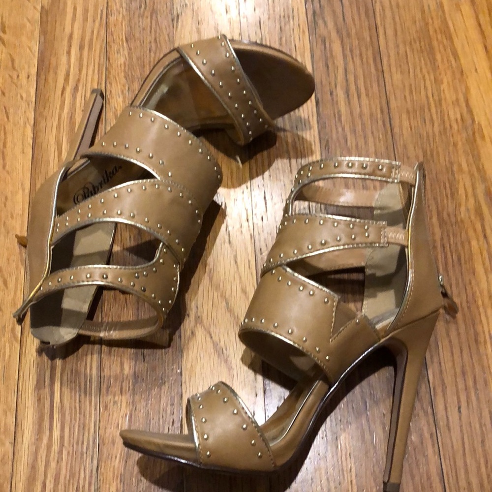 Tan Gold Stud Heels